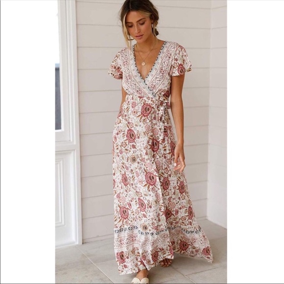 Floral open cut maxi long summer dress - Picture 2 of 8